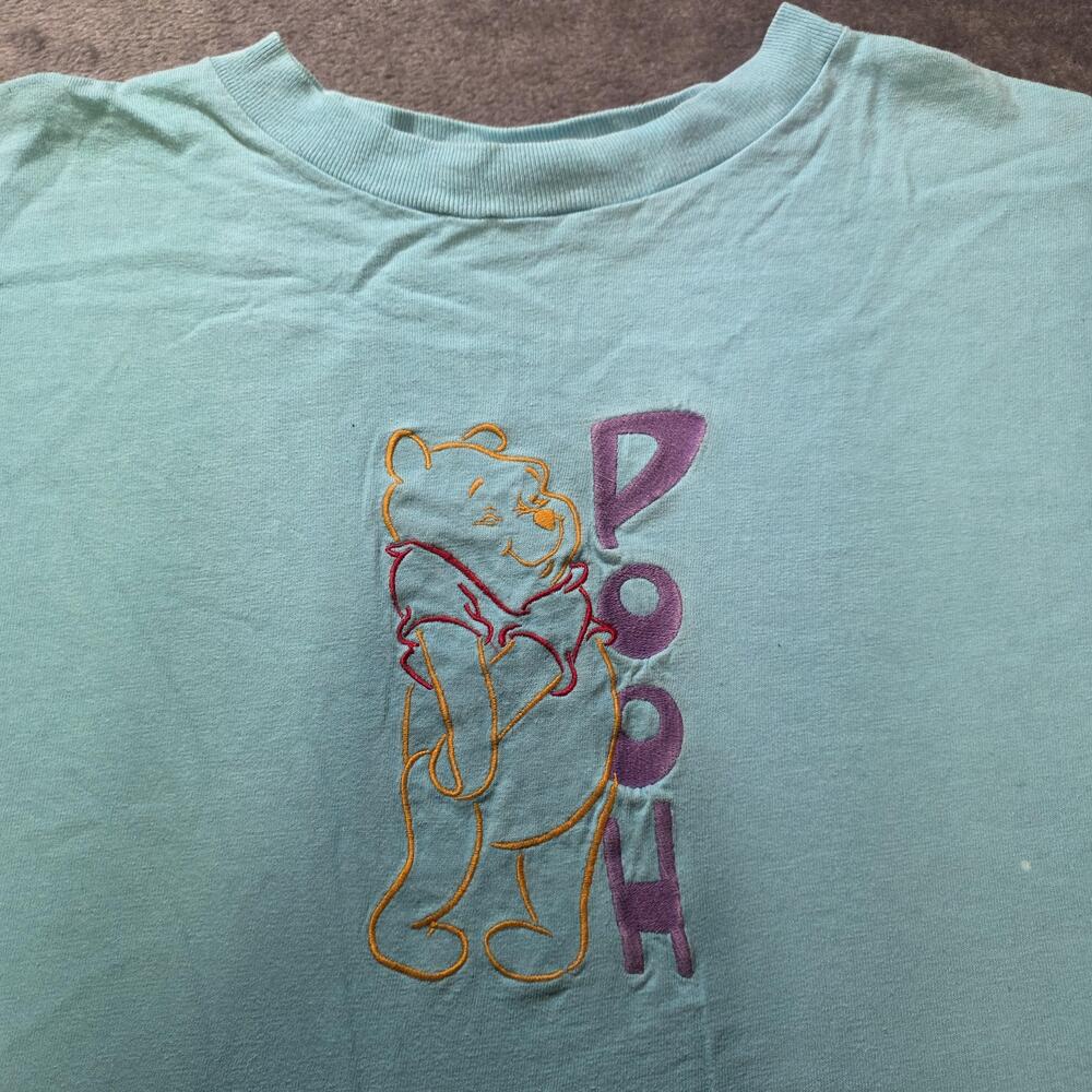 Vintage Pooh Shirt Mens XL Blue Winnie The Pooh Embroidered Graphic Tee 90s